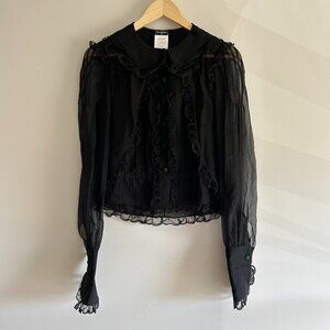 CHANEL BLACK SILK RUFFLE BLOUSE
